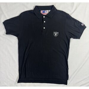 Vintage 90s‎ Starter Oakland Raiders Polo Shirt Adult Large Black NFL Football